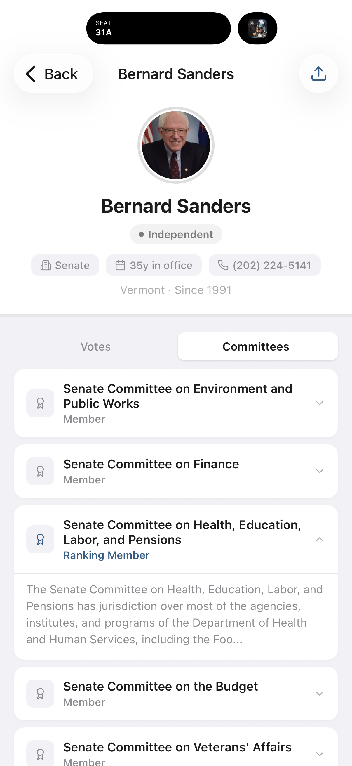Committee assignments for a member of Congress